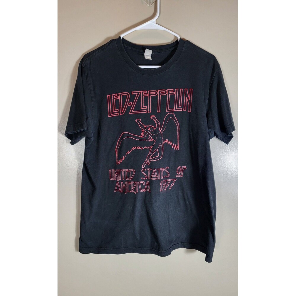 Led Zeppelin 1977 USA Tour Graphic T Shirt Black L Rock Band Vintage Style